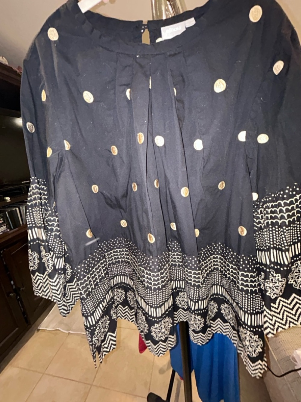 Cutest Black and Gold Polka Dot Border Print Blouse from Eshatki